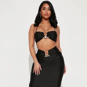 ~Algorithmic Augmentation:Black Skirt&Halter Set w/ Metal Hardware Accoutrement~